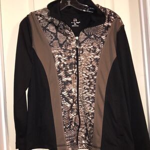 Ac-tiv-ology Women's Black Brown Snake Print Full Zip Athletic Jacket Size PL‎
